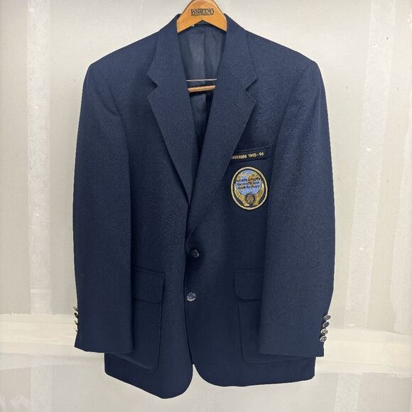 Rotary International Lands End Navy Jacket Blazer 41R Governor Rotary Buttons - Picture 1 of 7